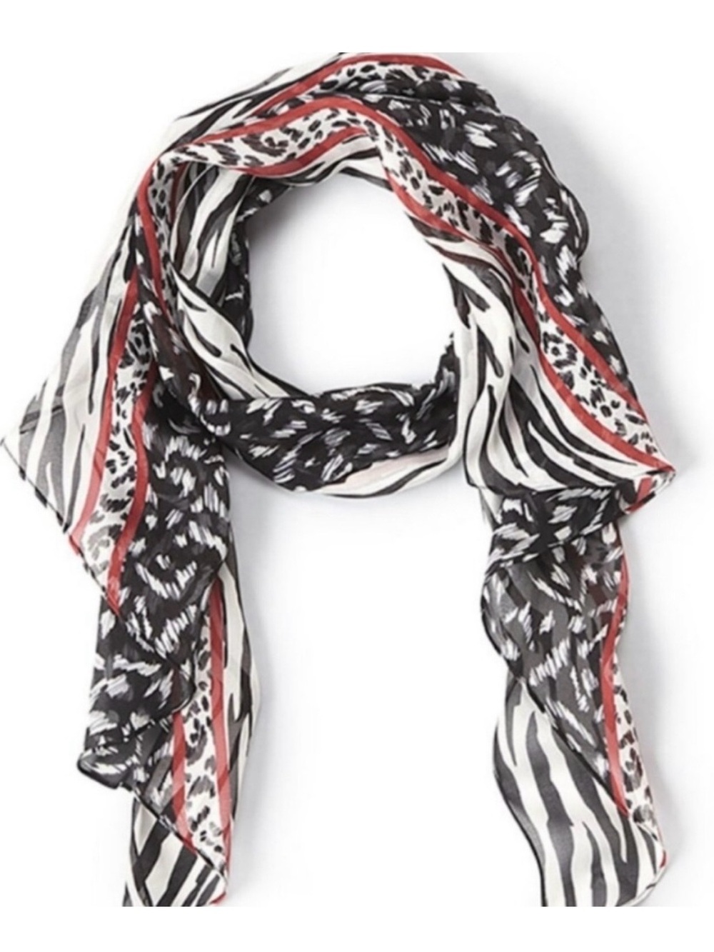 Cabi Fable Scarf Lightweight Black, White & Red Animal Print Scarf NIB